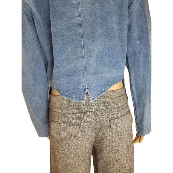 VINTAGE TUXEDO JEAN JACKET by Explosive Crystal Adorned Collar Size Large - Picture 8 of 10